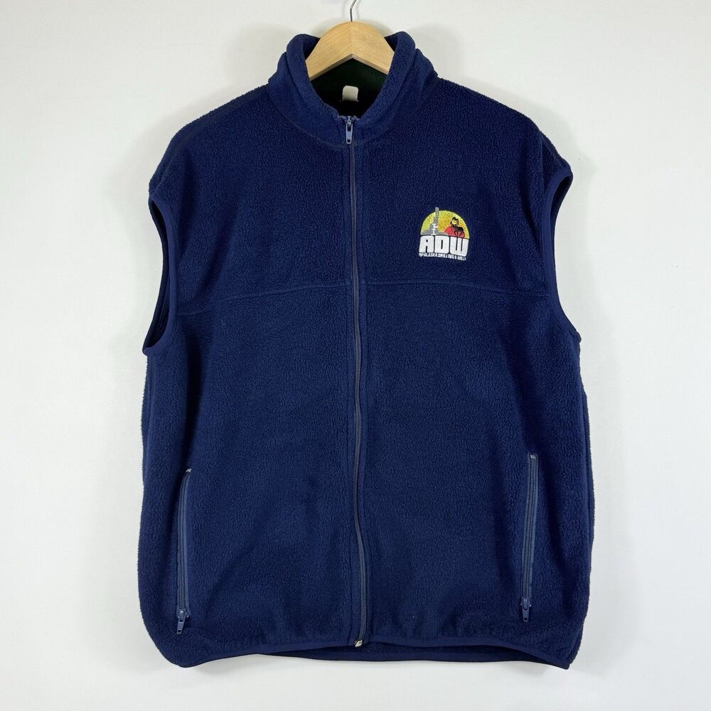 Alaska Drilling & Wells BP Mens XL Blue‎ Fleece Logo Workwear Vest Jacket